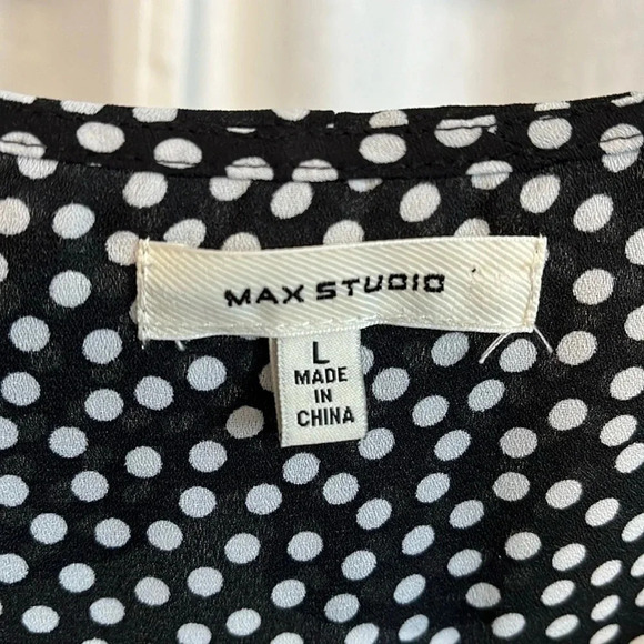 MAX STUDIO Ruffled Polka Dot Blouse Elastic Waist Bow  Tie, Size L - Picture 9 of 11